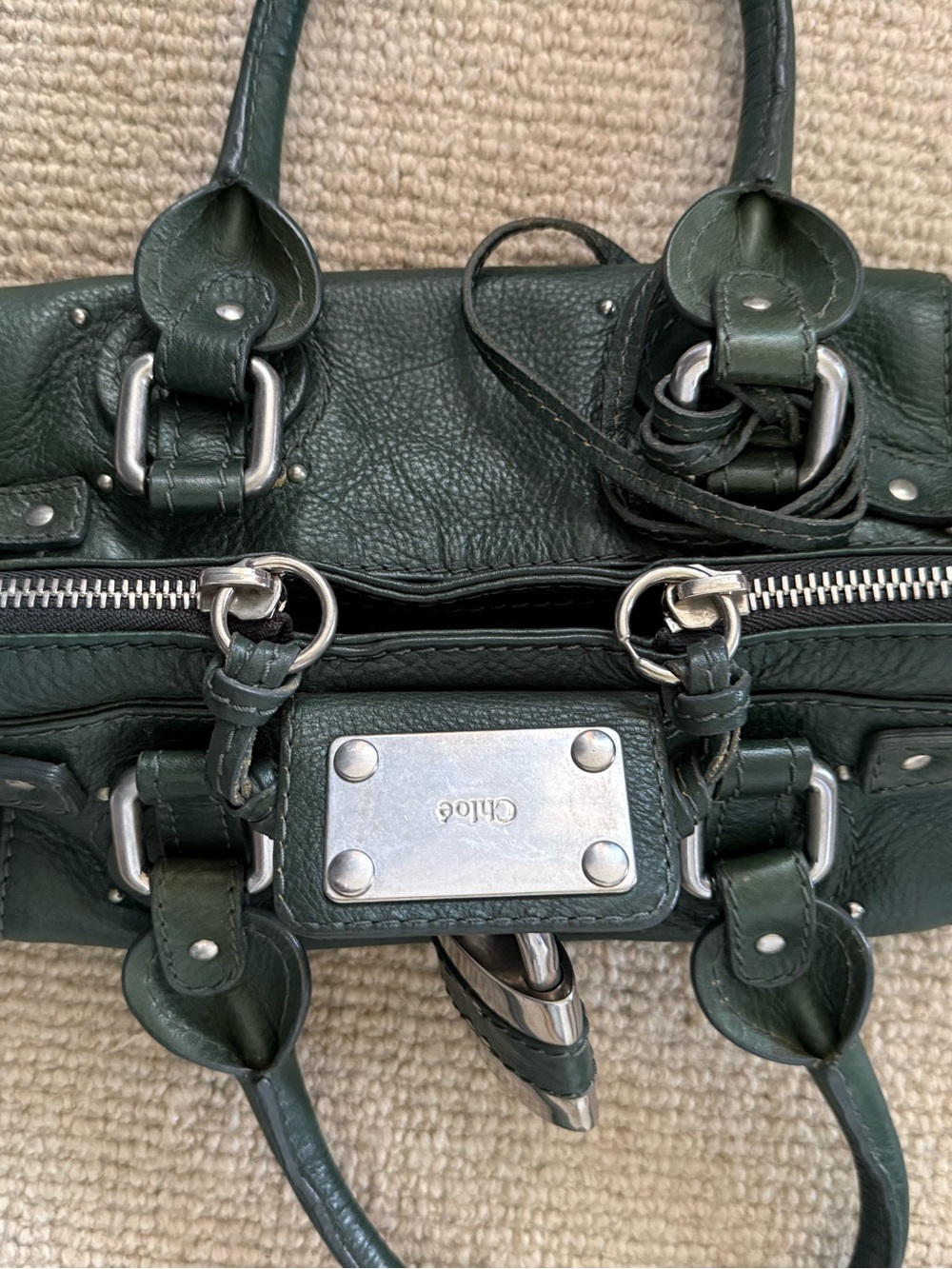 CHLOE Paddington Bag Small Green Silver Satchel Tote Phoebe Philo Y2K - Picture 9 of 14